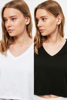 Trendyol - Crop póló szett - 2 db, Fekete/Fehér