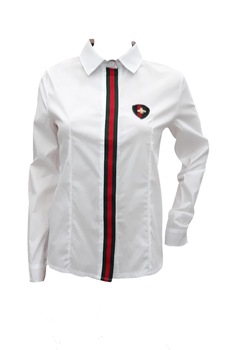 Camasa dama, cu banda contrastanta verde/rosu, Alb optic Camasa dama, cu banda contrastanta verde/rosu, Alb optic
