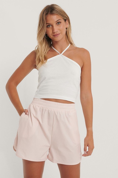 NA-KD, Памучен топ с връзка през врата, Бял, L