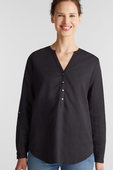 Esprit, Bluza tip tunica relaxed fit din amestec de in, Negru Esprit, Bluza tip tunica relaxed fit din amestec de in, Negru