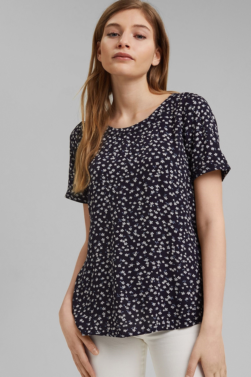 EDC by Esprit, Tricou vaporos cu model, Bleumarin/Alb