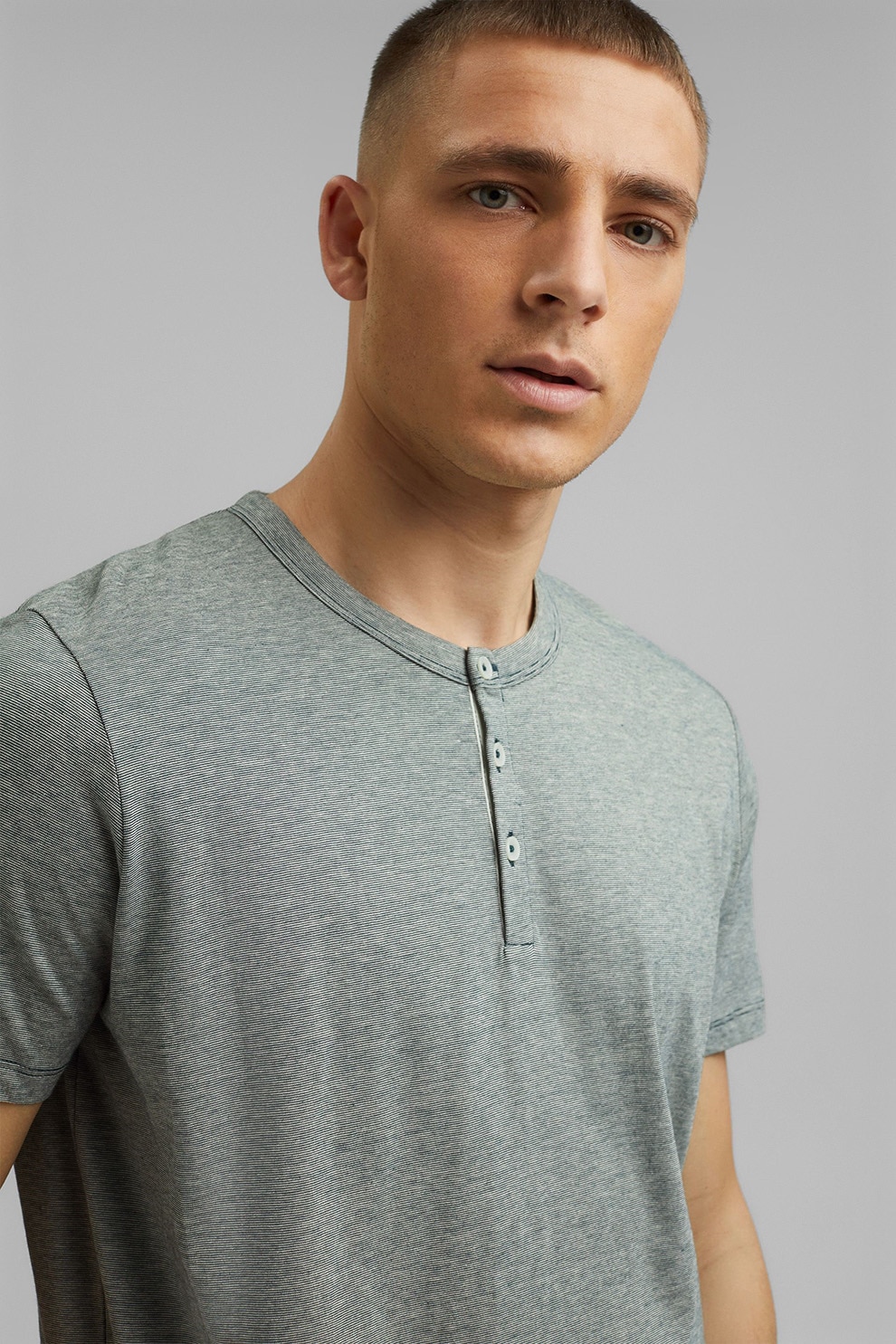 Esprit, Tricou de bumbac organic, Verde deschis melange