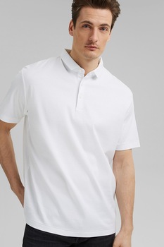 Esprit, Tricou polo din jerseu si bumbac organic, Alb, XL Esprit, Tricou polo din jerseu si bumbac organic, Alb, XL