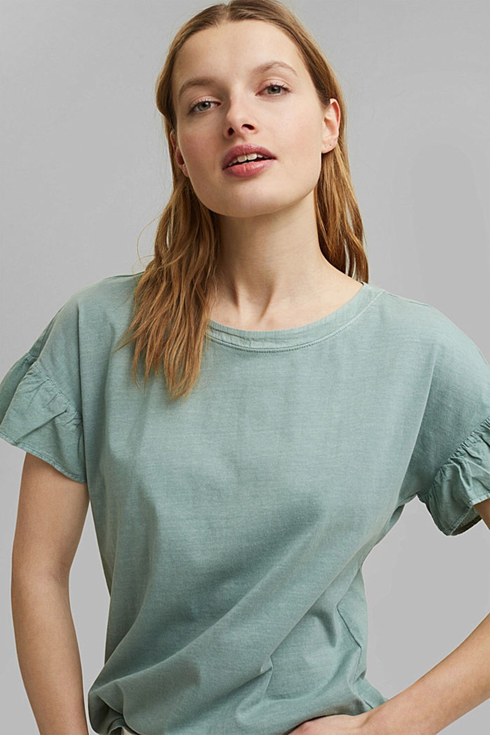 Esprit, Tricou de bumbac organic, Albastru aquamarin