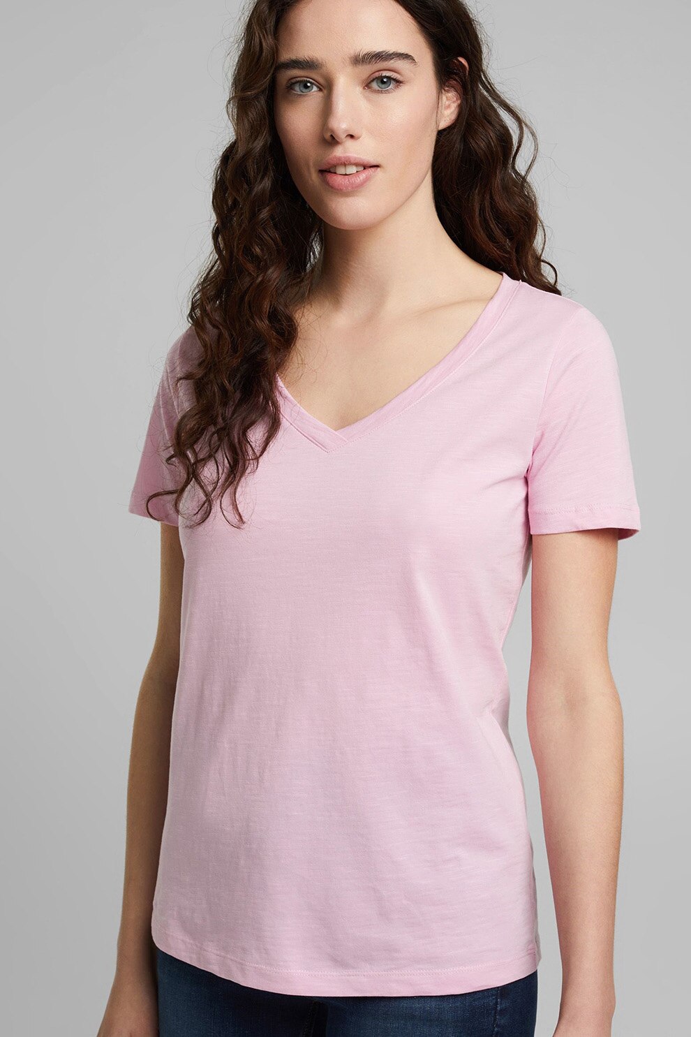 EDC by Esprit, Tricou din bumbac organic cu decolteu in V, Roz