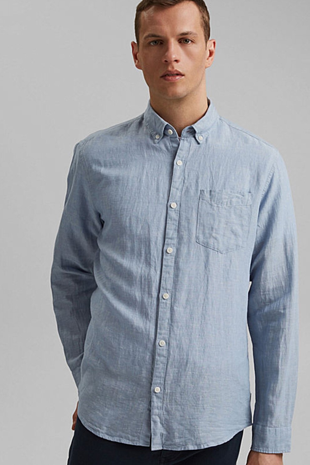 Esprit, Camasa regular fit din amestec de in, Albastru lavanda