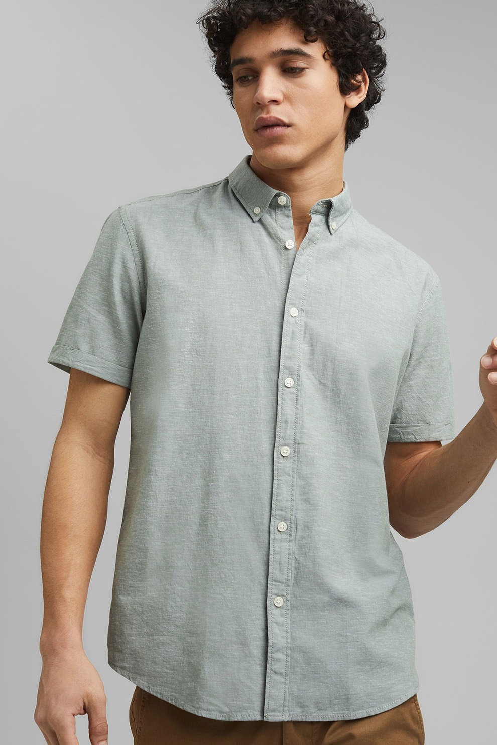 EDC by Esprit, Camasa regular fit din amestec de in, Verde pal, S