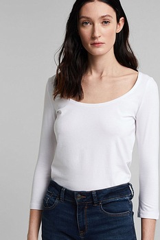 Esprit, Bluza cu decolteu rotund si maneci 3/4, Alb, XL Esprit, Bluza cu decolteu rotund si maneci 3/4, Alb, XL