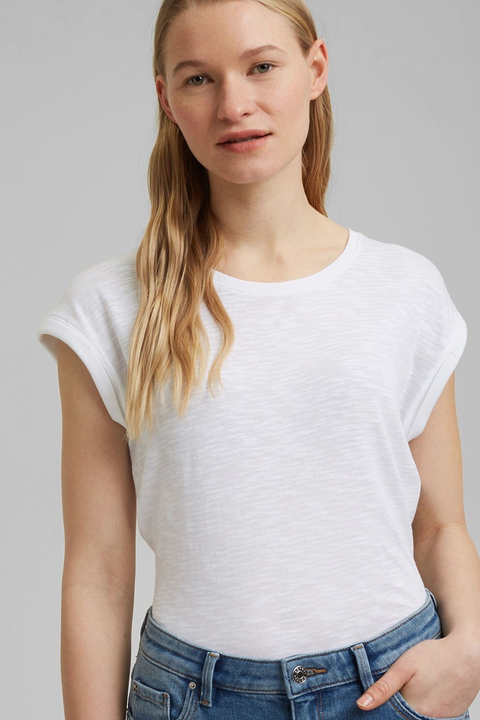 Esprit, Tricou din amestec de bumbac organic, Alb
