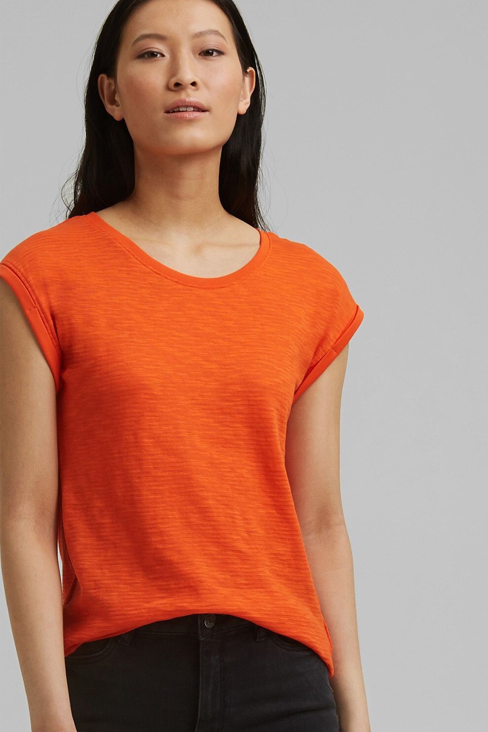 Esprit, Tricou din amestec de bumbac organic, Oranj mandarina