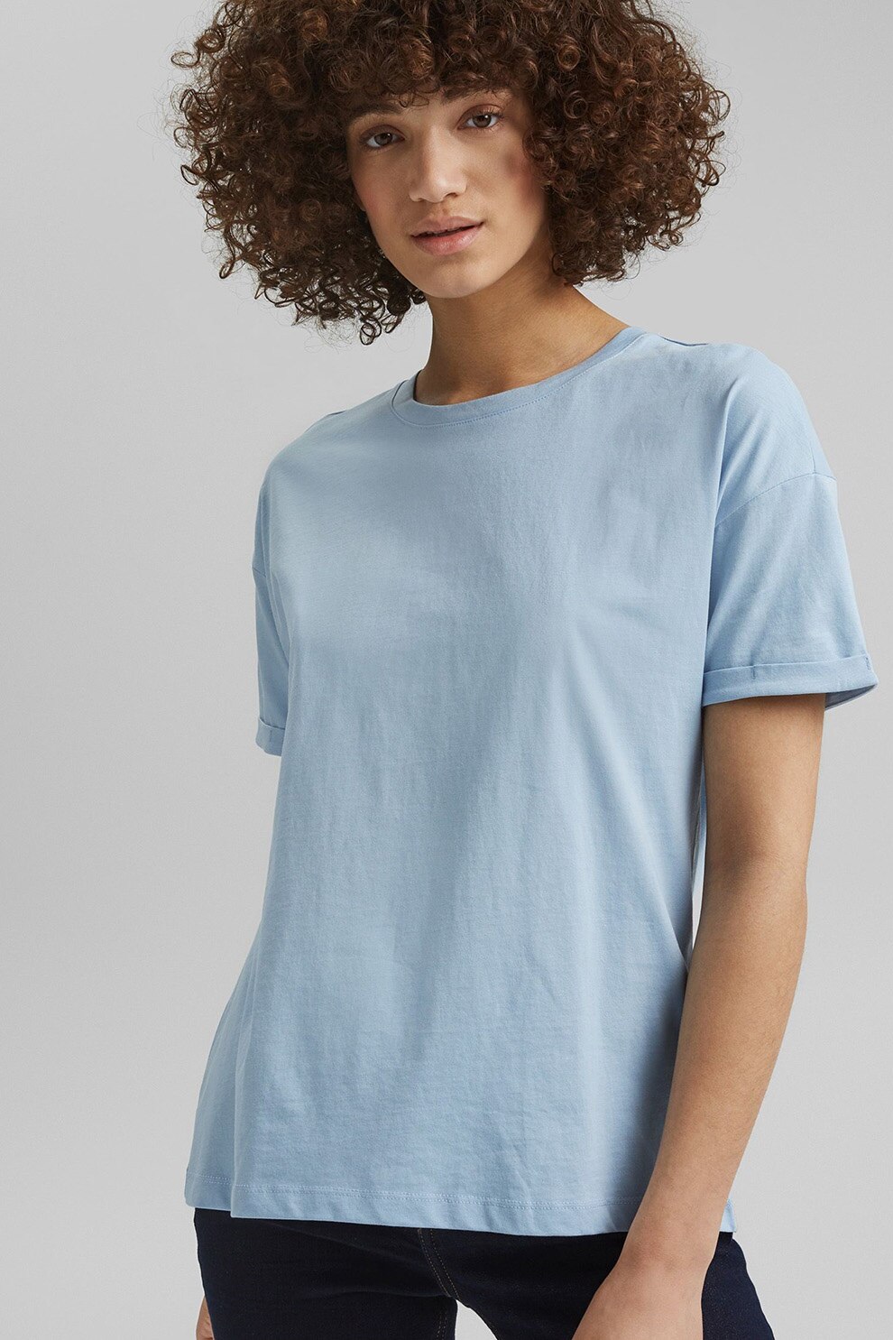 Esprit, Tricou de bumbac organic cu maneci cazute, Albastru lavanda