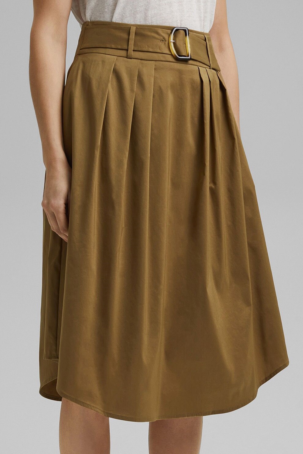 Esprit, Fusta midi evazata cu o curea decorativa, Verde oliv