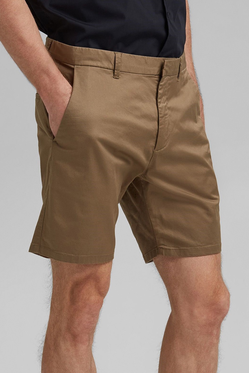 Esprit, Pantaloni scurti chino din amestec de bumbac organic, Verde oliv
