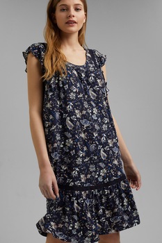 EDC by Esprit, Rochie lejera cu terminatie evazata, bleumarin inchis, alb EDC by Esprit, Rochie lejera cu terminatie evazata, bleumarin inchis, alb