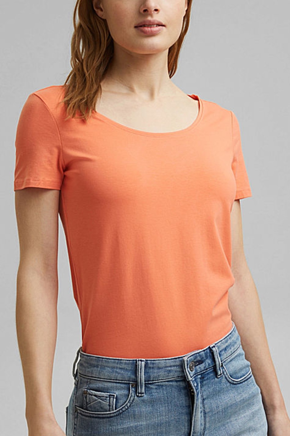 Esprit, Tricou din amestec de bumbac organic, Oranj