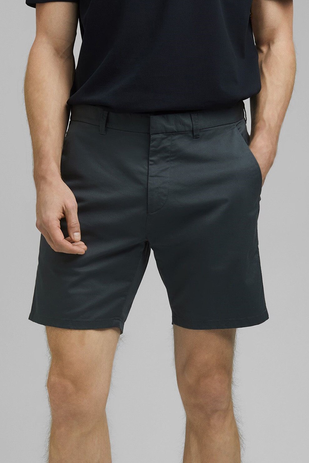 Esprit, Pantaloni scurti chino din amestec de bumbac organic, Gri carbune