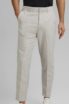 Esprit, Pantaloni chino crop din amestec de bumbac si in, Maro nisip Esprit, Pantaloni chino crop din amestec de bumbac si in, Maro nisip