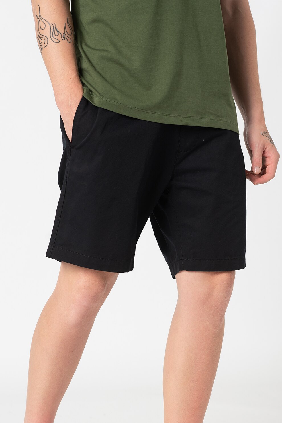 EDC by Esprit, Pantaloni scurti cu snur de ajustare si buzunare, Negru