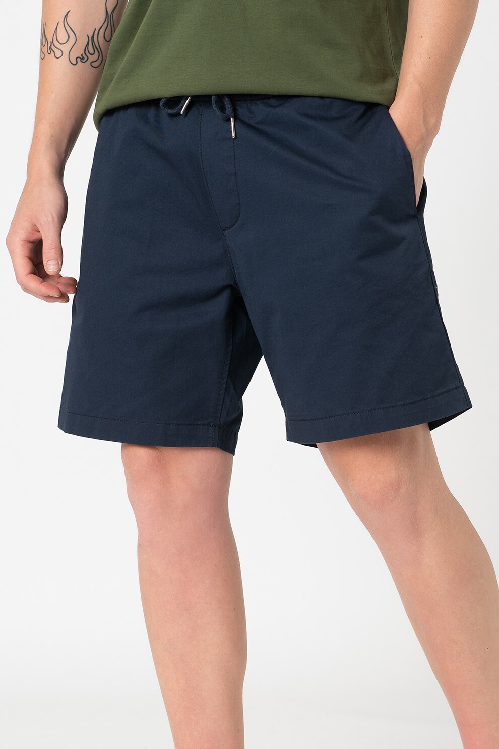 EDC by Esprit, Pantaloni scurti cu snur de ajustare si buzunare, Albastru inchis