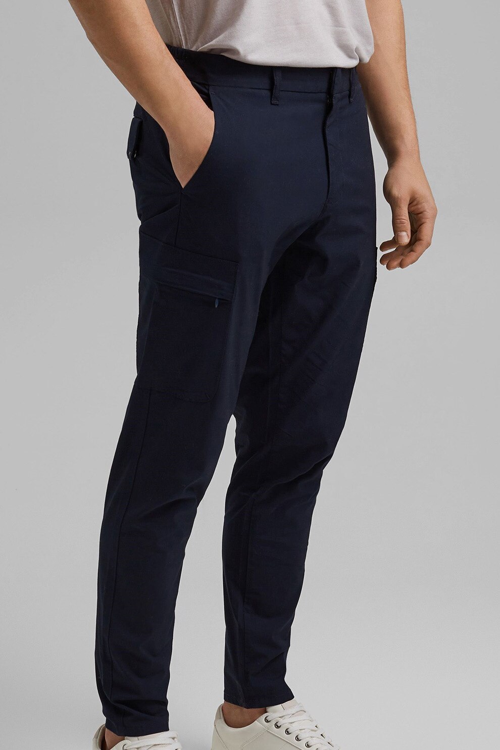 Esprit, Pantaloni cargo din amestec de bumbac organic, Bleumarin inchis