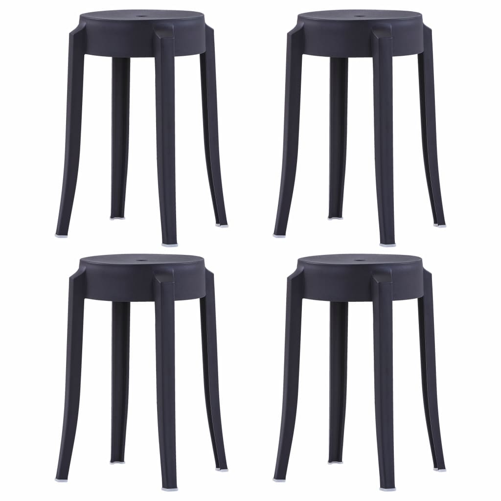 Set de 4 scaune stivuibile, vidaXL, Polipropilena, 36 x 36 x 46,5 cm, Negru