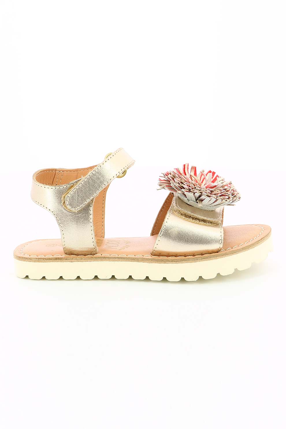 Mod8 kids, Sandale de piele cu aspect metalizat si aplicatie decorativa, Auriu