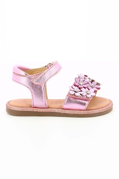 Mod8 kids, Sandale de piele cu velcro si detalii florale, Roz Mod8 kids, Sandale de piele cu velcro si detalii florale, Roz