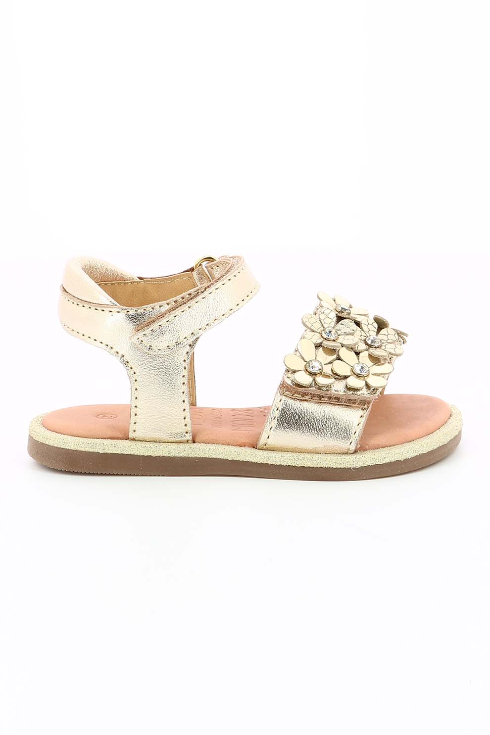 Mod8 kids, Sandale de piele cu velcro si detalii florale, Auriu