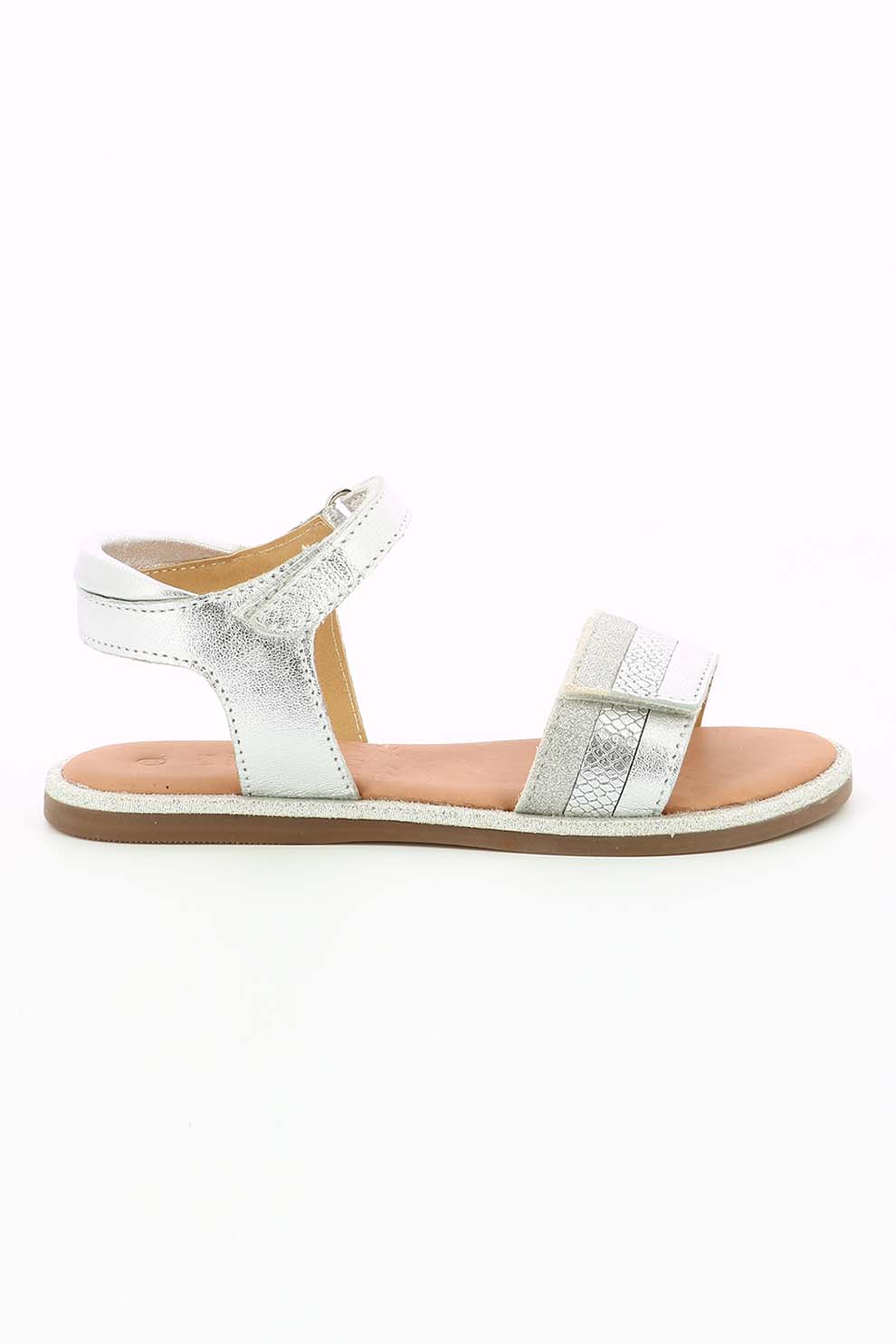 Mod8 kids, Sandale de piele si piele sintetica, cu velcro si aspect metalizat, Argintiu