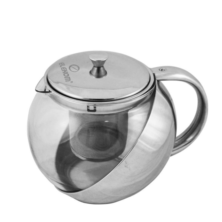 Ceainic din sticla cu infuzor, Elekom EK-1302GK, Termorezistent, 750 ml, Argintiu