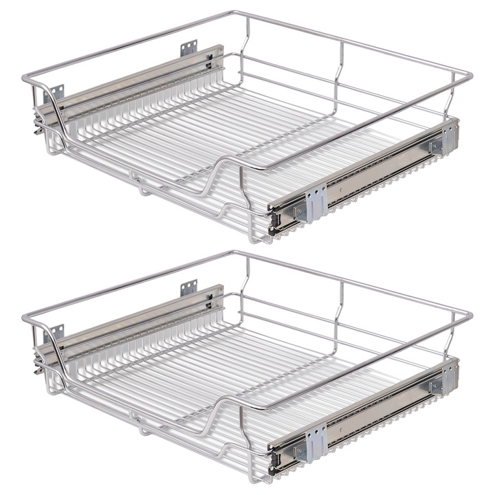 Комплект Плъзгащи се телени кошници vidaXL, 2 бр, сребристи, 600 мм, 6.9 kg
