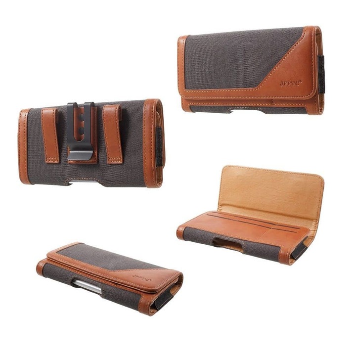 Калъф за телефон, съвместим с Panasonic Eluga Ray 810 (2019), текстил и синтетична кожа, сиво с кафяво