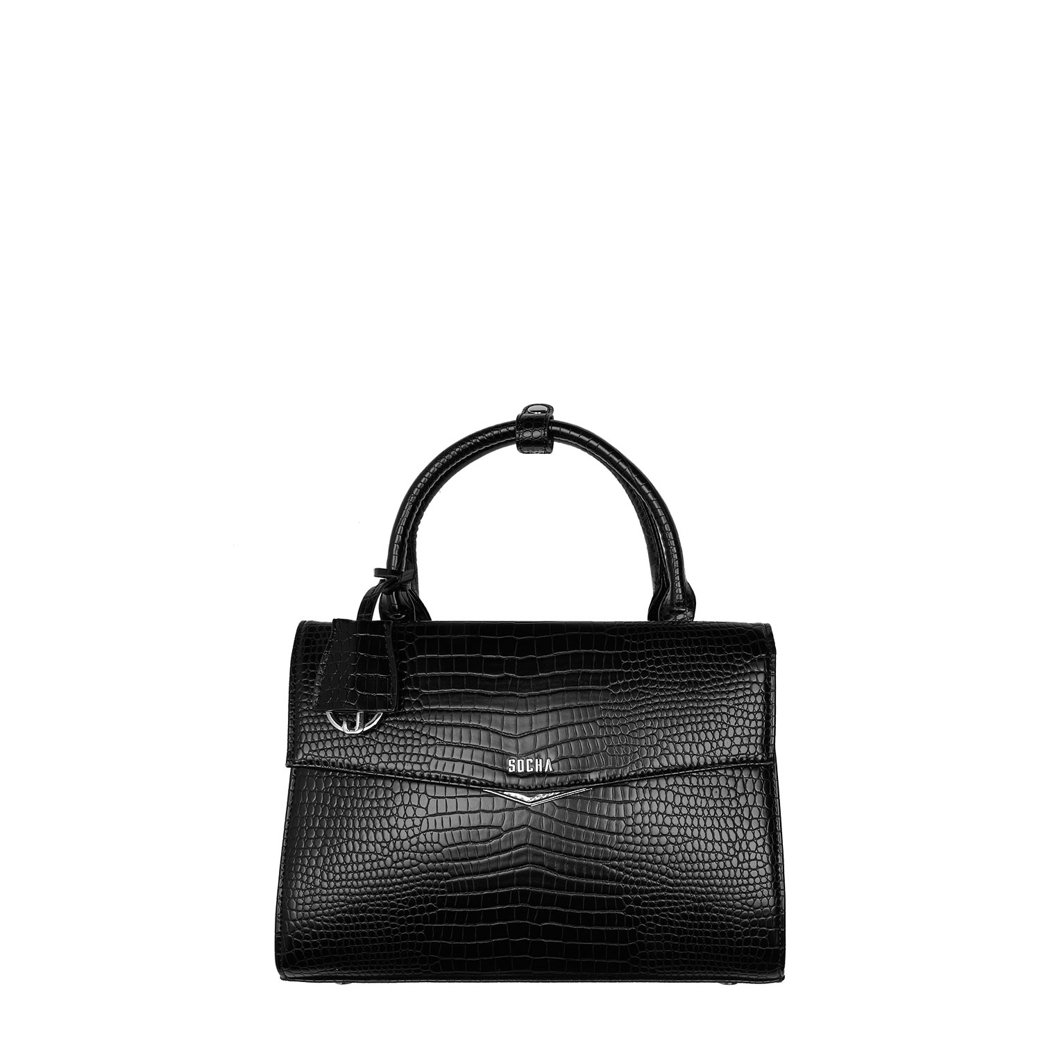 Geanta dama SOCHA, Tiny Tip Croco, piele, negru, 30.5 x 28.5 cm
