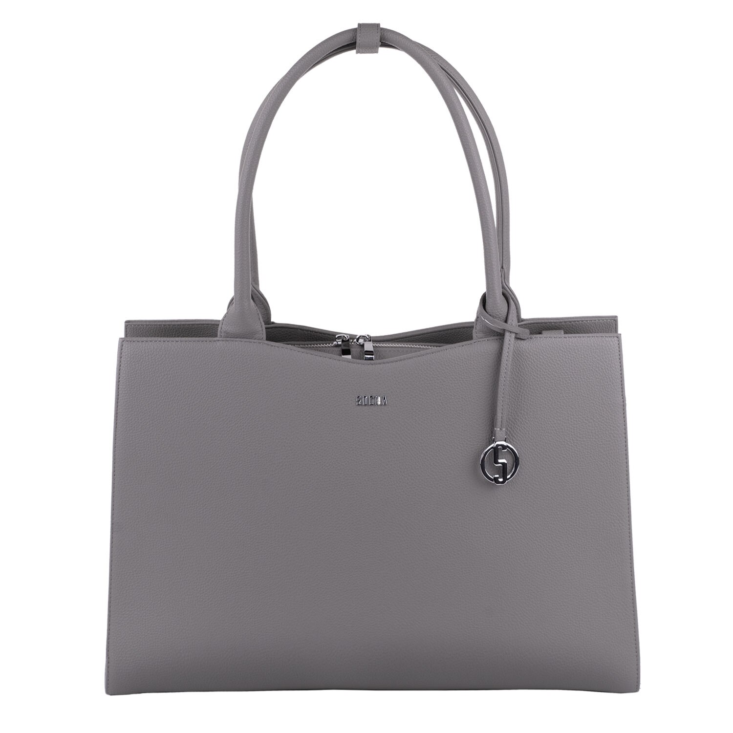 Geanta dama SOCHA, Straight Line Mud, piele, gri, 44 x 41 cm