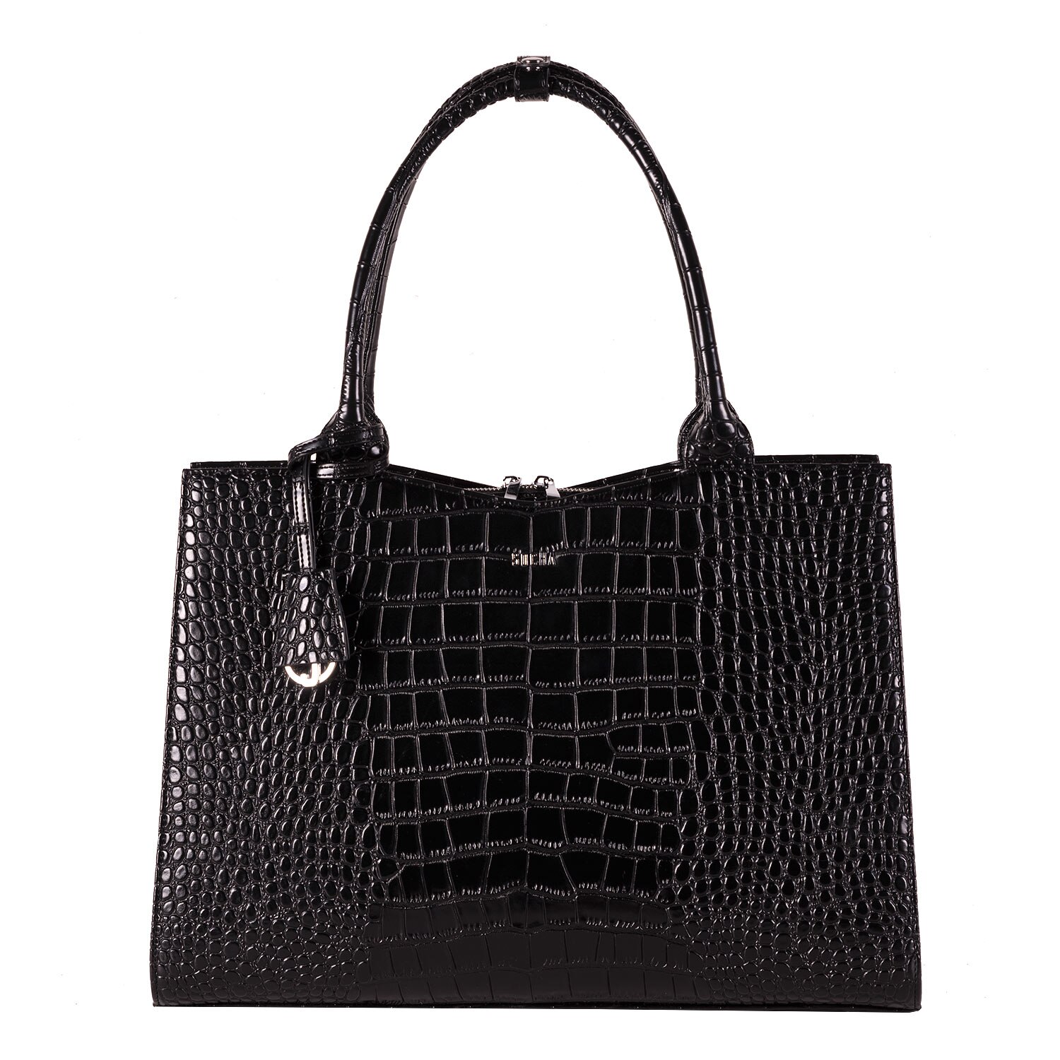 Geanta dama SOCHA, Croco Jet, piele, negru, 45 x 42 cm