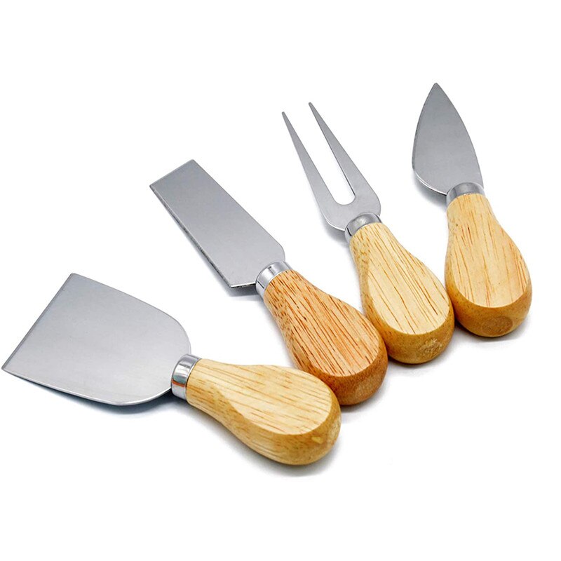 Set 4 cutite pentru branzeturi din otel inoxidabil, ASKSA, maner din lemn