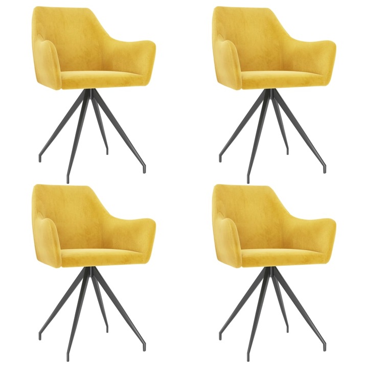 Set de 4 scaune de bucatarie cu brate tapitate vidaXL, Catifea 54 x 59 x 82 cm, Galben