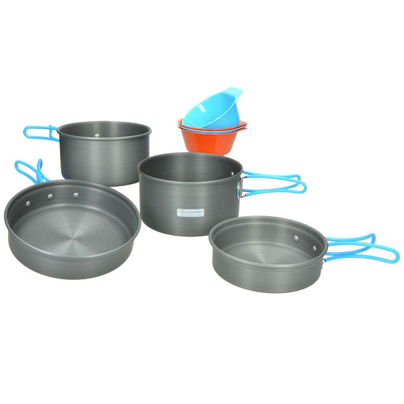 Set 7 piese pentru gatit camping, Highlander, Aluminiu, Plastic