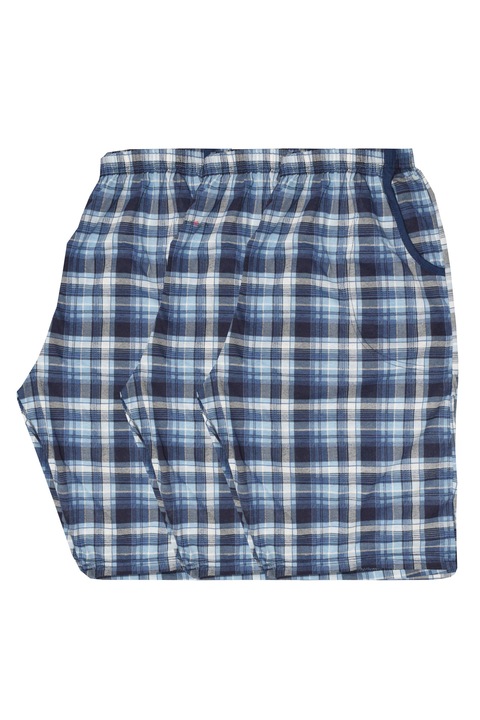 Pantaloni 3/4 SRN big size cu buzunare, imprimeu carouri, Alb/Albastru, 2XL