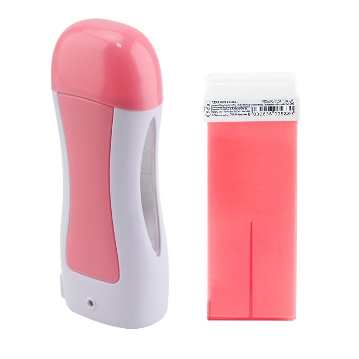 Set pt Epilare compus din Incalzitor ceara Roll On 100ml Pink + Ceara Epilat