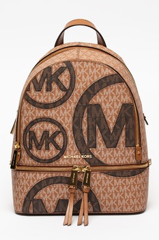 Michael Kors, Rucsac de piele ecologica cu monograma Rhea, Scortisoara/Alb/Maro inchis Michael Kors, Rucsac de piele ecologica cu monograma Rhea, Scortisoara/Alb/Maro inchis
