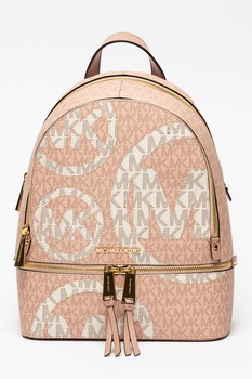 Michael Kors, Rucsac de piele ecologica cu monograma Rhea, Roz/Alb Michael Kors, Rucsac de piele ecologica cu monograma Rhea, Roz/Alb
