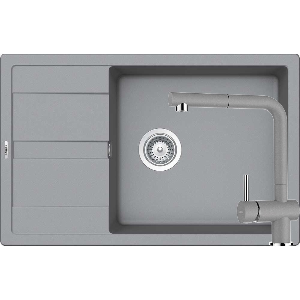 Kit chiuveta Schock Ronda D-100XL 780 x 500 mm si baterie Schock Epos cu Dus Extractibil Croma Cristalite