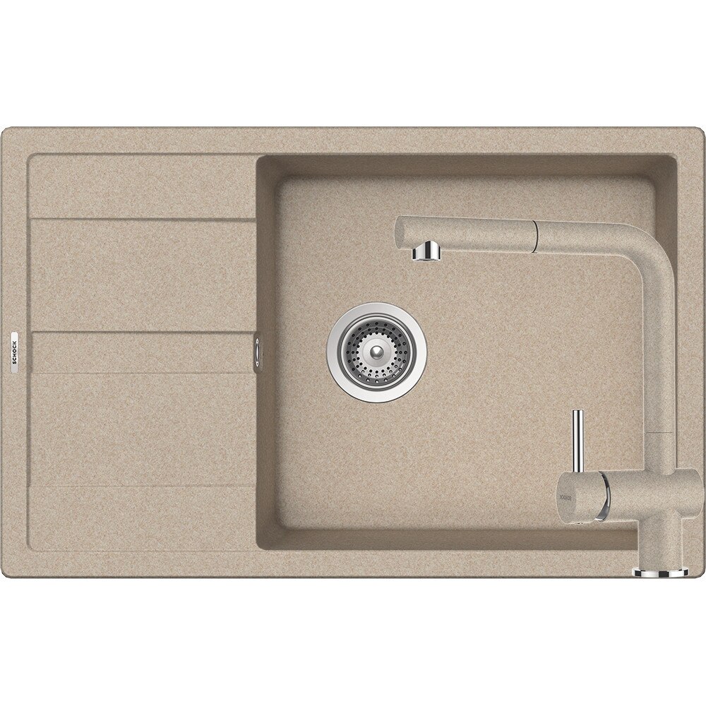 Kit chiuveta Schock Ronda D-100XL 780 x 500 mm si baterie Schock Epos cu Dus Extractibil Sabbia Cristalite