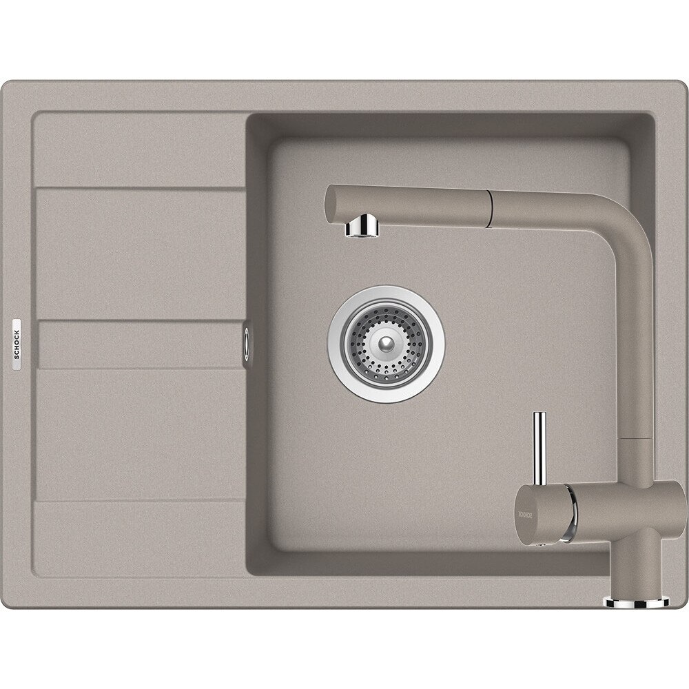 Kit chiuveta Schock Ronda D-100L 650 x 500 mm si baterie Schock Epos cu Dus Extractibil Beton Cristalite