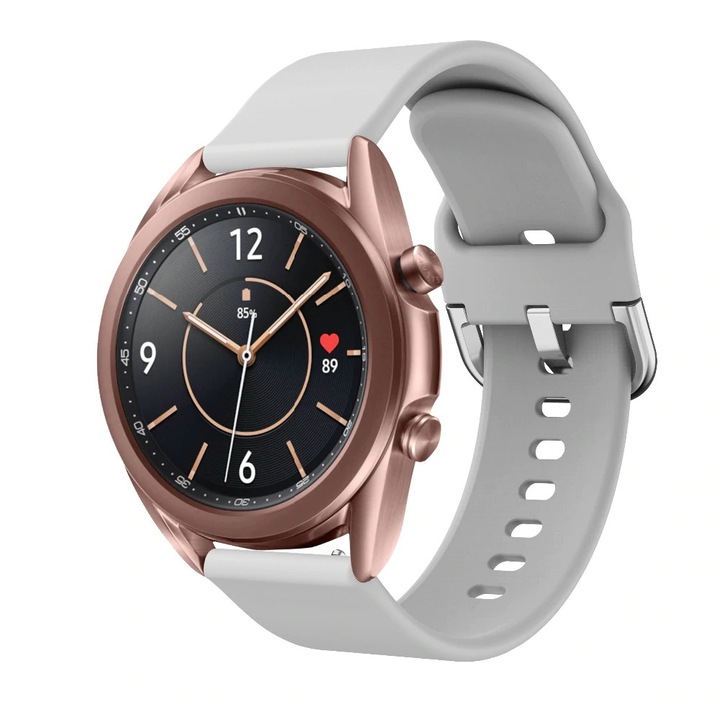 Curea din silicon, compatibila Samsung Galaxy Watch 3 41mm, Silicon Neted, Telescoape Quick Release, 20mm, Gri