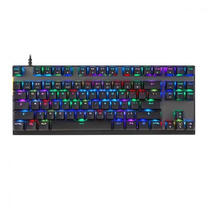 Клавиатура Gaming Motospeed K82, Mеханична, С кабел, 1.5 м, USB връзка, RGB, Red switches, Черен