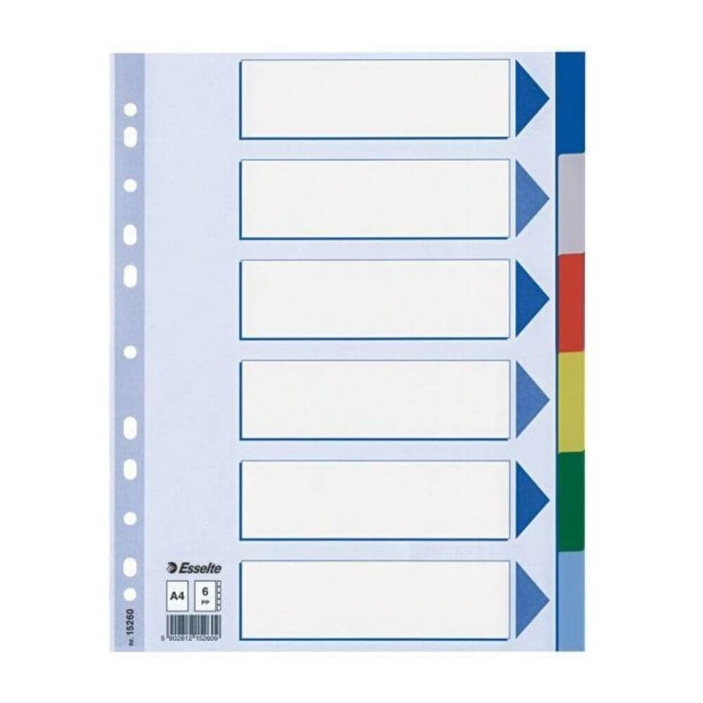 Index A4 Esselte, Plastic, cu 6 Separatoare Colorate