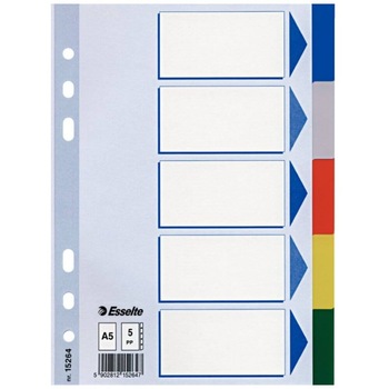 Index A5 Esselte, Plastic, cu 5 Separatoare Colorate Index A5 Esselte, Plastic, cu 5 Separatoare Colorate