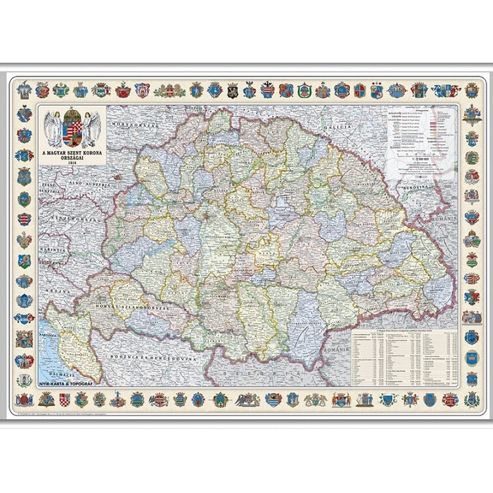 Nagy-Magyarország ( A Magyar Szent Korona országai - 1914 ) falitérkép műanyag léccel, papír (70 cm x 50 cm)